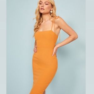 Reformation string tied dress in mustard